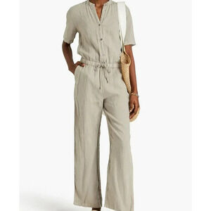 James Perse Linen Jumpsuit Size Small / 1 Putty Drawstring Pockets Beachy Casual